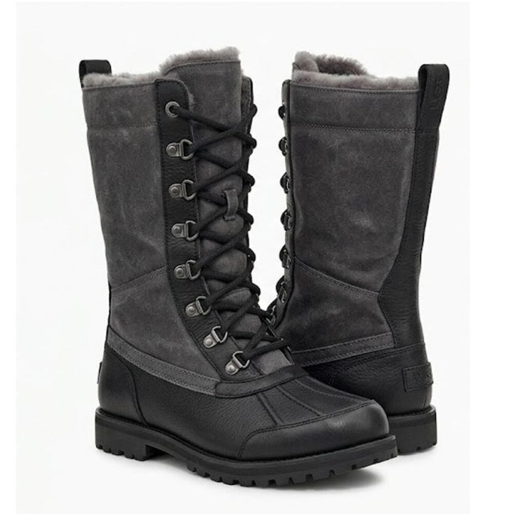 UGG Adirondack III Tall Boots Size 7 Black Grey Suede Leather Waterproof